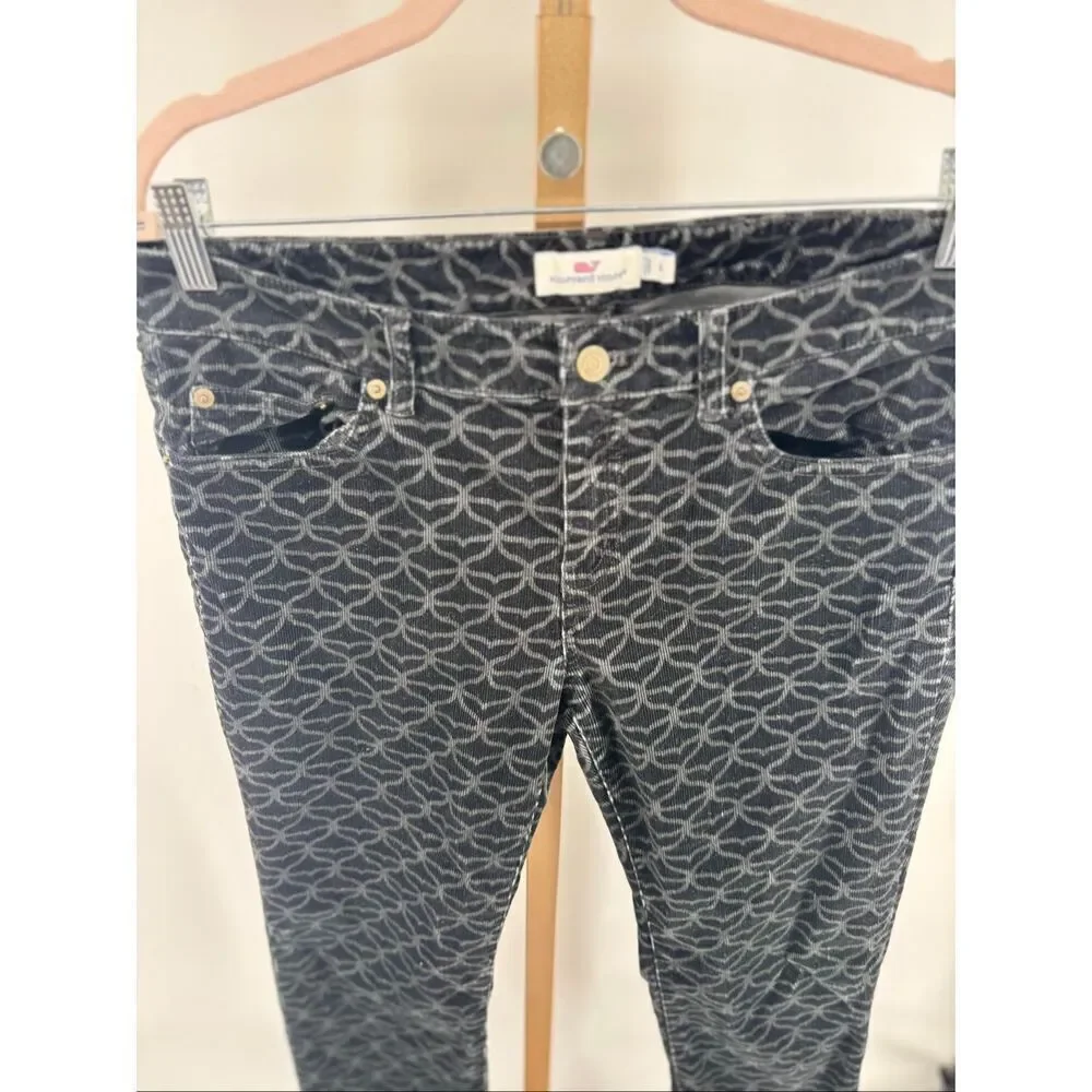 Vineyard Vines Whale Print Corduroy Skinny Pants Size 8 Black Gray